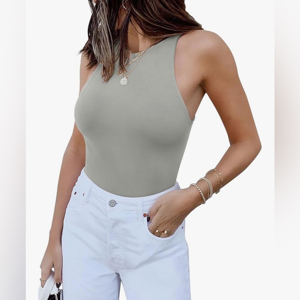 REORIA Butsmooth Basic Gray Halter Neck Sleeveless Bodysuit